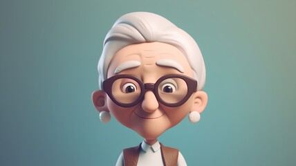 Wall Mural - 3d illustration of an old man with glasses and a short haircut