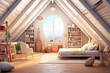 3d rendering of attic room elements