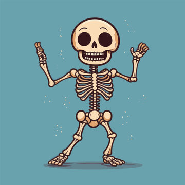 Whimsical cartoon skeleton illustration in a playful vector style