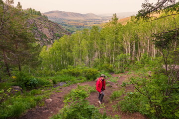 beautiful mature women travels through the mountains of the Southern Urals