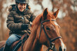 young boy riding horse bokeh style background