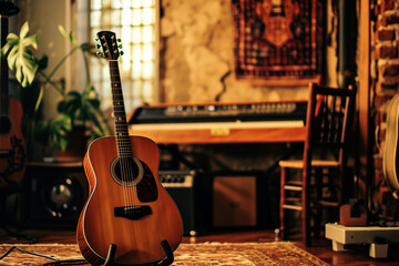 music practice room interior bokeh style background