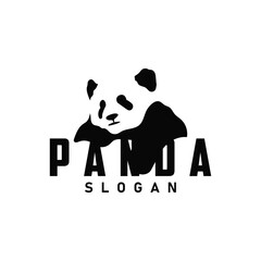 Cute and simple lazy black and white panda animal silhouette design template brand panda bear logo vector