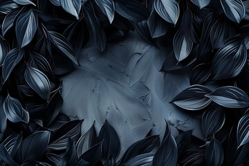 Sticker - Abstract monochrome background of layered dark leaves with a subtle central vignette and a moody, dramatic atmosphere, suitable for sophisticated and minimalist design concepts