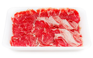 Wall Mural - Close up Red beef, Slices Wagyu beef with marbled texture isolate on white with clipping path.