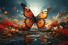Abstract Art Butterfly Flying Colorful Dazzling 3D Illustration