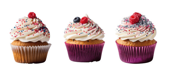 Wall Mural - set of cupcakes isolated on transparent background