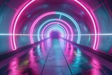 Fototapeta Do przedpokoju - 3d rendering of an abstract neon tunnel with vibrant pink and blue lights Creating a futuristic and immersive visual experience