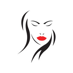 Canvas Print - beauty women long hair red lips logo design