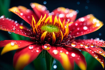 Spring flowers of gaillardia pulchella macro with drops of water on the petals.