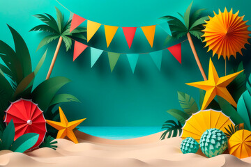 Wall Mural - Paper style summer party design summer beach party template.
