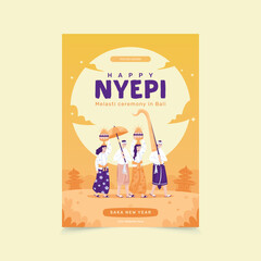 Wall Mural - Melasti ceremony celebrates of Bali nyepi day illustration on poster design