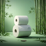 Fototapeta Do akwarium - toilet paper on green background, Eco-Friendly Bathroom Essentials, Bamboo Toilet Paper, Soft and Sustainable, Stacked Bamboo Toilet Paper Rolls, a Natural Choice for Your Bathroom, generative ai