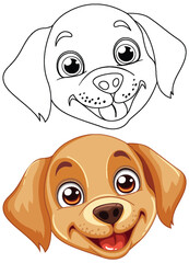 Wall Mural - Two styles of a cheerful cartoon dog face.