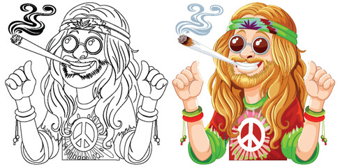 Wall Mural - Colorful vector of a hippie with a peace sign shirt.