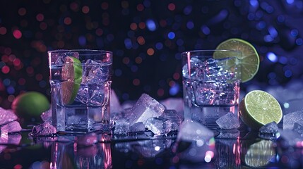 Wall Mural - Cocktail glasses in club setting. Generative AI