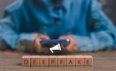 Deepfake deep learning fake news generator modern internet technology concept..