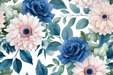Wall Mural - beautiful wallpaper featuring blue and pink flowers, perfect for home decor projects