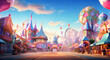 A colorful summer carnival scene of illuminated cotton candy