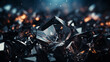 Background with black crystals. Black glass crystals with reflections of light. Abstract background with bokeh effect. AI generative