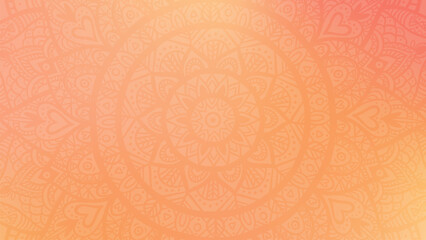 Wall Mural - Round mandala on dreamy peach fuzz gradient background. Translucent mesh pattern in the form of a mandala. Mandala with floral patterns. Pastel Yoga template.