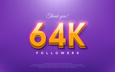 Thank you 64k followers, 3d design with orange on blue background.