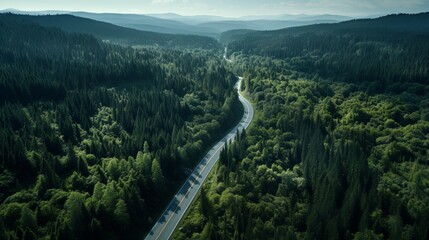 Aerial View: Serpentine Mountain Road Amid Lush Forest, Captured with Canon RF 50mm f/1.2L USM