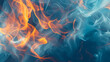 Generative AI illustration of abstract heavy smoke with burning fire flames on blue background