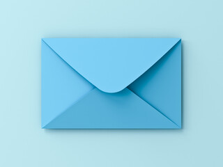 Fototapete - 3d minimal blue mail icon or blue envelope on blue pastel color or cyan background with shadow letter e mail conceptual 3D rendering