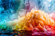 Vibrant close-up of spicy noodle dish with flavors exploding in a burst of colors