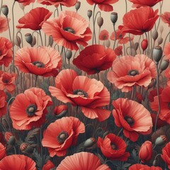 Wall Mural - poppies  pattern flowers background  illustration