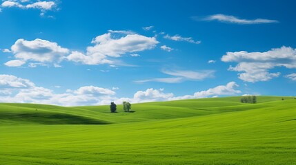 Vibrant Green Field Panorama: Stunning Natural Landscape Captured with Canon RF 50mm f/1.2L USM