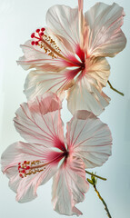 Wall Mural - A hibiscus pink flowers whith a soft orange light on it against a white background