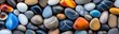 multicolored stones of different shapes and sizes on sea shore. Travel and vacation concept with copy space. 