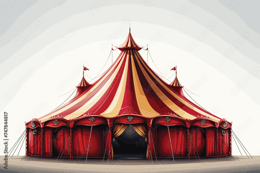 Big Top Circus Tents With Banner/ Illustration of cartoon white and red ...