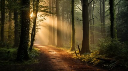 Wall Mural - Mystical Sunrise in Enchanting Dorset Woods, UK | Canon RF 50mm f/1.2L USM