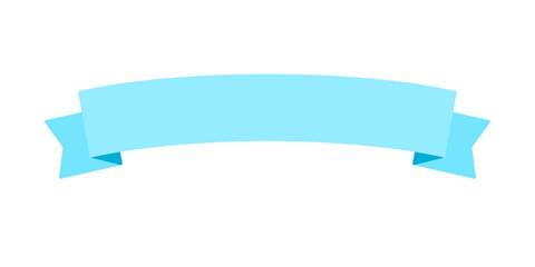 light blue ribbon banner flat style vector illustration isolated on white and transparent background. minimalism blank for text. curved and short ribbon banner