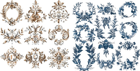 Wall Mural - Vintage vector set floral elements for design. Graphic elements for design of catalogs and brochures of cafes, boutiques
