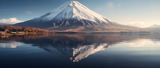 Serene Morning: Volcanic Mountain Reflected in Calm Lake Waters - Canon RF 50mm f/1.2L USM Capture