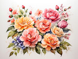 Fototapeta Pomosty - beautiful flower watercolour painting on paper
