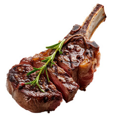 Wall Mural - Barbecue sliced rib eye Tomahawk beef on transparency background PNG