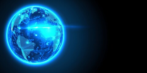 Poster - A High-Tech World Map Interface Signifying Advanced Global Communication and Information Networks, Generative AI