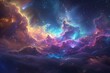 A stunning sky filled with swirling clouds of vibrant colors and twinkling stars, Stunning distant galaxy cloud featuring a palette of vibrant colors, AI Generated