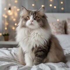 portrait of a cat brown eyes cute white brown fluffy cat