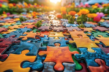Wall Mural - a page full of puzzle pieces scattered professional photography