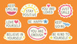 © Marina - Self love motivational stickers set. Vector hand drawn collection of handwritten phrases. Positive inspirational text. Psychotherapy and psychology concept design