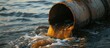 A large sewage pipe protrudes from the water, discharging pollution into the ocean. The pipe is a significant source of water contamination and environmental damage.