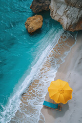 Wall Mural - beautiful view of the sandy beach with blue water and umbrellas