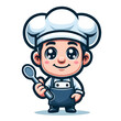 Adorable Cartoon Chef Full Body Illustration with Spoon and Apron, Perfect for Children's Book, Menu Design, and Culinary Workshop Promotion