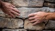 Close up of hand moving a part stone wall